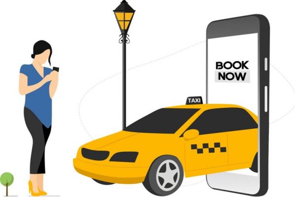 Women standing near cab